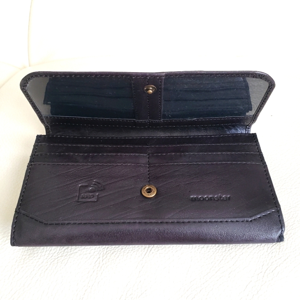 RFID moonster women's handmade black genuine leather wallet